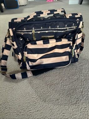 NWOT Ju-Ju-Be Navy and Tan Striped Convertible Baby Bag